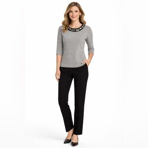 Elena Solano 100% Cashmere Jeweled Collar Sweater – Gray – Size Small